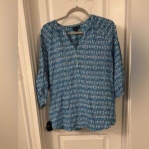 Kaari Blue Geometric Teal and White Blouse